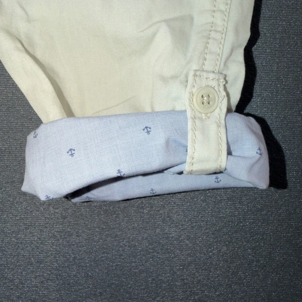 OshKosh Bgosh Kids Cream Canvas Anchor Print Roll Cuff Overalls 3T OSH89379-SSI